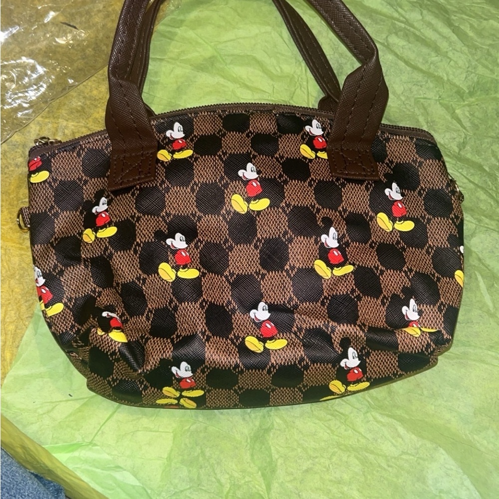 Brown Mickey Mouse Patterned Women's Bag
